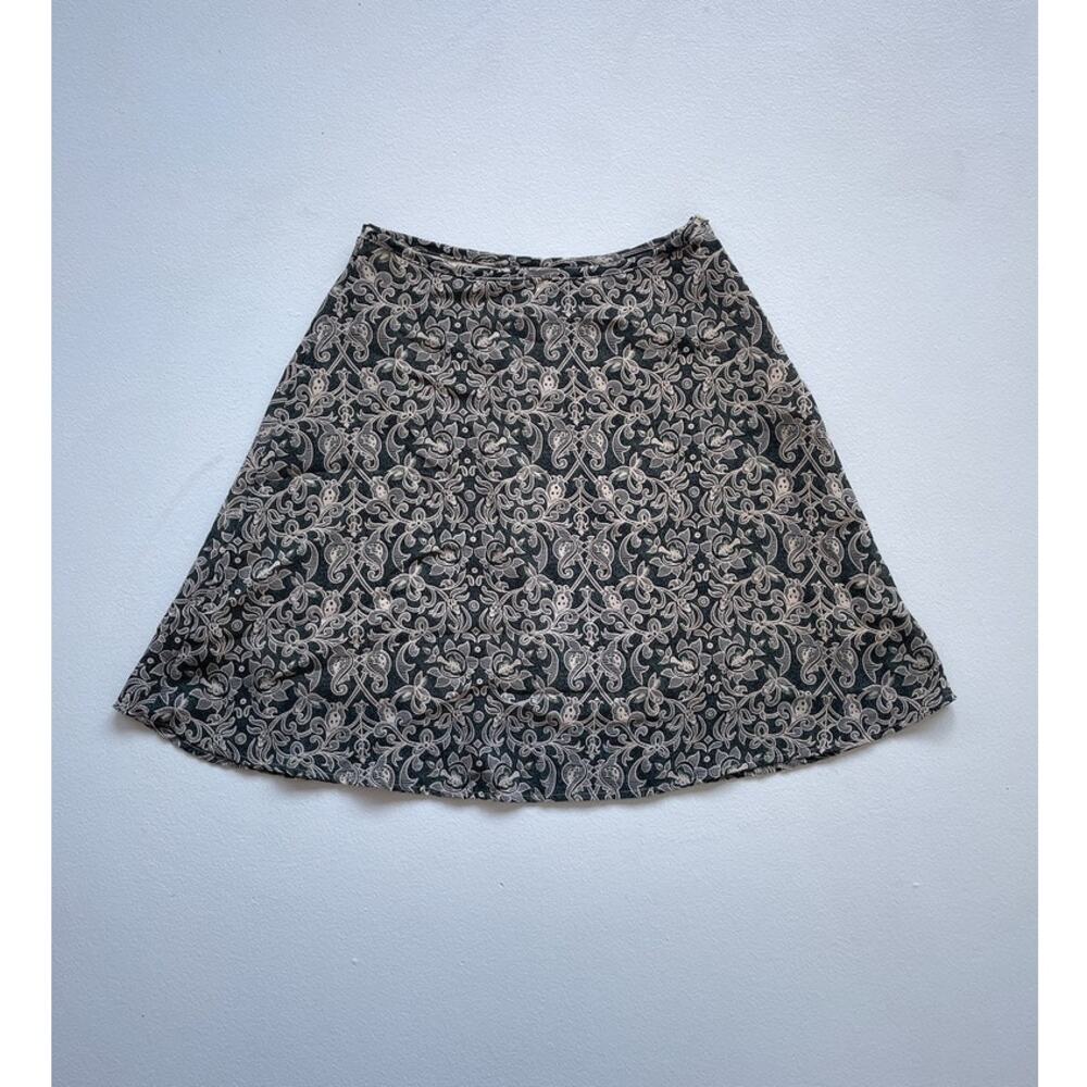 Vtg 90s Green Paisley Vine Flared Mini Skirt · 10 · Grunge A Line · STUDIO JPR